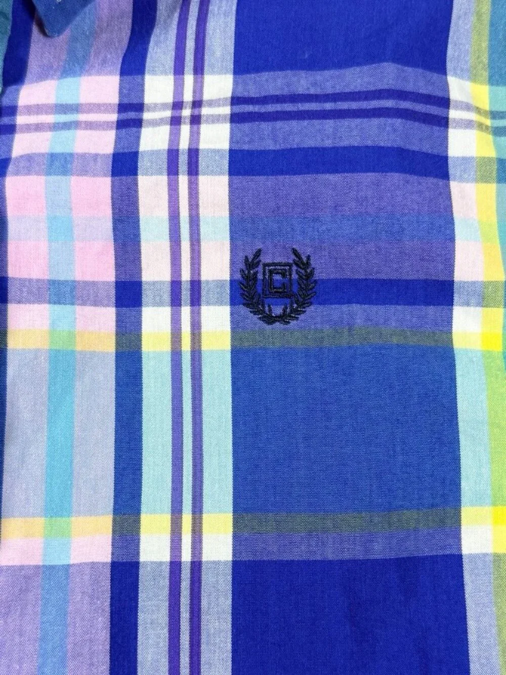 Vintage Style Chaps Boys Plaid Button Down Shirt Blue Preppy Size 7